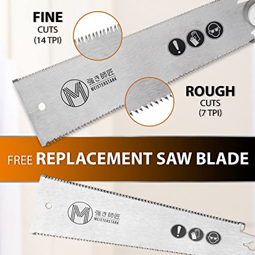 [M-SAW] Japanese Pull Saw Set [+FREE 2.BLADE] - 10" Double Sided Ryoba Japanese Saw Hand Saw - Japanese Hand Saw Ryoba Saw Flush Cut Saw - Japanese M Meisterstark