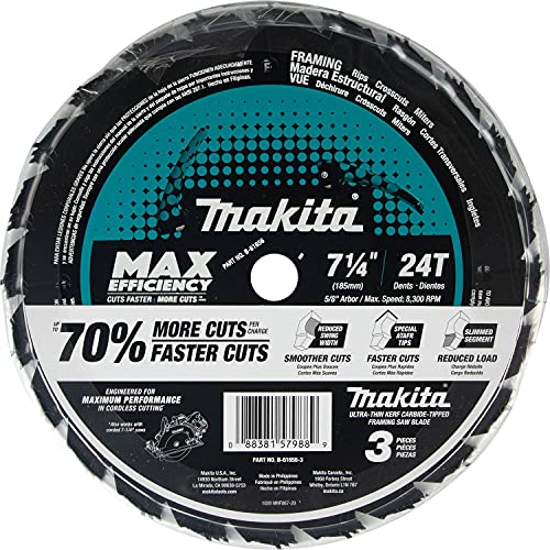 Makita B-61656-3 7-1/4" 24T Carbide-Tipped Max Efficiency Circular Saw Blade, Framing, 3/pk