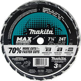 Makita B-61656-3 7-1/4" 24T Carbide-Tipped Max Efficiency Circular Saw Blade, Framing, 3/pk Makita
