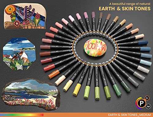 36 Acrylic Paint Pens Skin and Natural Earth Tone Marker Set For Rock Painting, Canvas, Mugs, Glass, Plastic, Wood, Metal, Fabric, Scrapbooking, Most TOOLI-ART