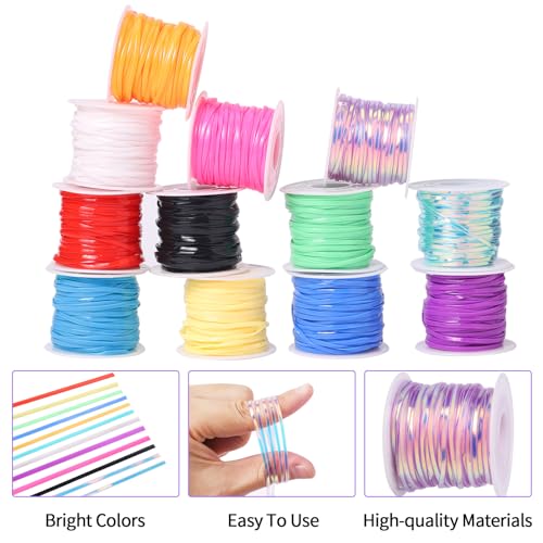 Candygirl Lanyard String, 12 Rolls Gimp String Plastic Lacing Cord Elastic String for Bracelet Keychains Boondoggle Making Kit DIY Craft Weaving Kit Candygirl