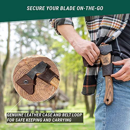 BeaverCraft Hand Forged Hatchet Axe with Sheath AX1 - Bushcraft Hatchet Camping Small Forest Axe Survival Hatchet Carving Axe for Chopping Wood - BeaverCraft
