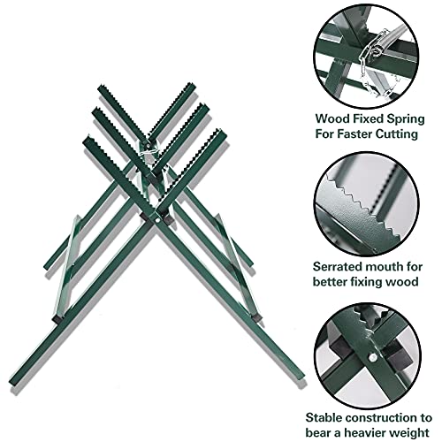 Kapler Log Sawhorse For ChainSaw, Foldable Steel Wood Saw Horse With Notched Sawtooth And Wood Log Fixed Spring, Supporting Weight 150 Lbs Kapler