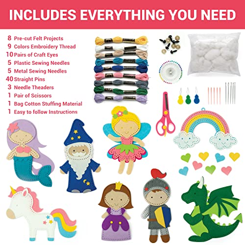 Craftorama Sewing Kit for Kids, Fun and Educational Fairytale Craft Set for Boys and Girls Age 7-12, Sew Your Own Felt Animals Craft Kit for