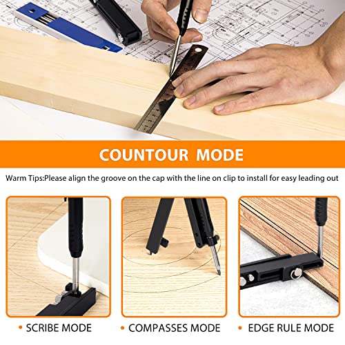 Saker Multi-function Scribing Tool- Construction Pencil- Aluminum Alloy Scribe Tool with Deep Hole Pencil,DIY Woodworking Scribe Gauge Scriber Line Saker