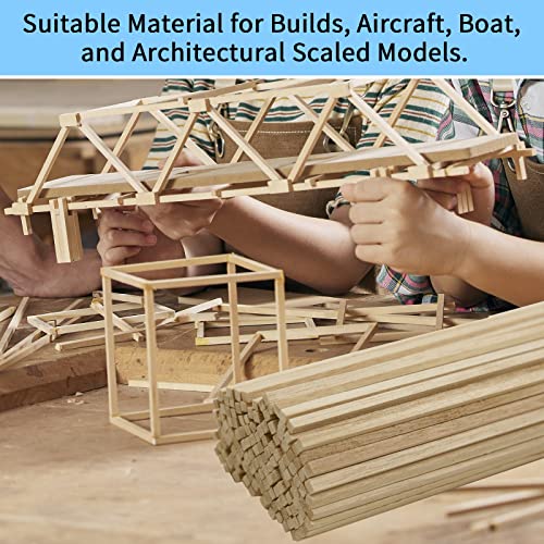  222 Pieces Wood Strips Balsa Square Wooden Dowels 1/8 Inch,  3/16 Inch, 1/4 Inch, Square Dowel Rods 12 Inch Hardwood Unfinished Wood  Sticks for Crafts DIY Projects Models Making Supplies