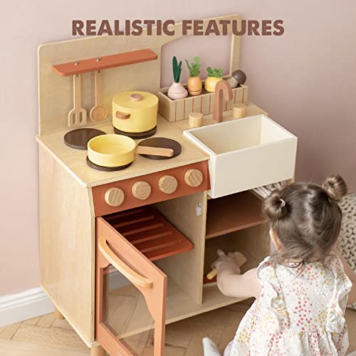 Tiny Land Play Kitchen Set Toddler Kitchen with Cutting Food Set Wooden Kitchen Sets for Kids Farm Style Toy Kitchen Playset Best Gift for Girls WoodArtSupply