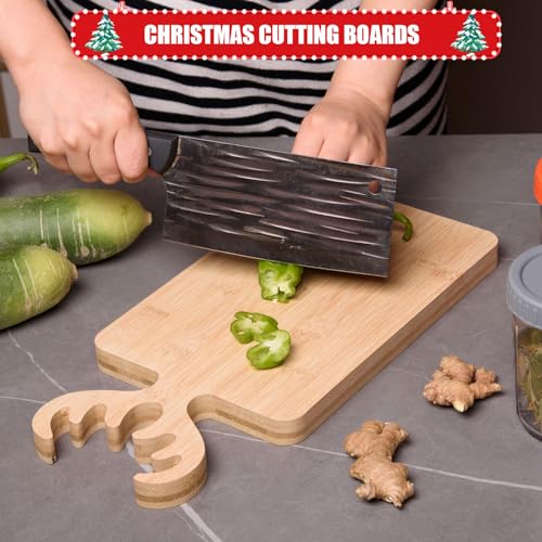 Bamboo Cutting Board with Antler Handle Christmas Wooden Serving Board Bamboo Wood Cheese Charcuterie Board Decorative Carving Cutting Board for AWIZOM