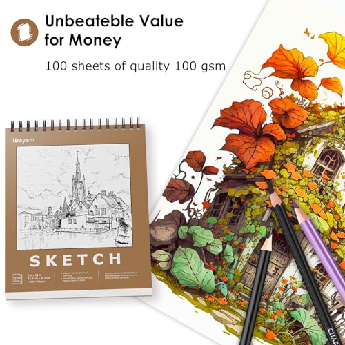 9 x 12 inches Sketch Book, Top Spiral Bound Sketch Pad, 1 Pack 100-Sheets  (68lb/100gsm), Acid Free Art Sketchbook Artistic Drawing Painting Writing