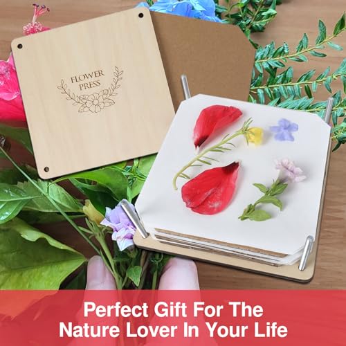 GOTHINK Flower Press Kit - 6 Layers 6 x 6 Inches, Easy to Use, DIY Dried and Preserved Flowers and Leaves, Plants Art & Crafts Kit for Adults and - WoodArtSupply