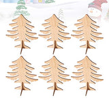 Amosfun 6pcs Wooden Christmas Tree Crafts 3D Unfinished Natural Wood Cutouts Sculpture Tabletop Xmas Tree Ornament for Cabinet Bookshelf Party Decor Amosfun