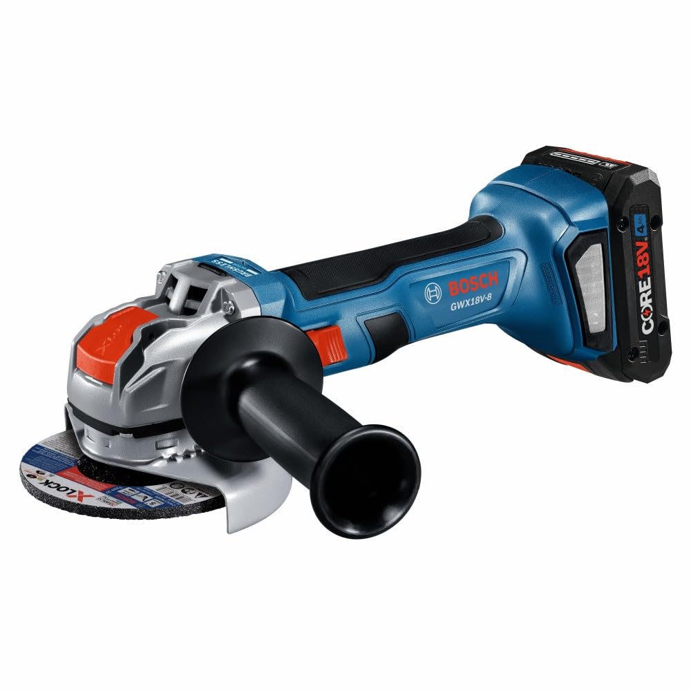 BOSCH GWX18V-8B15 18V X-LOCK Brushless 4-1/2 In. Angle Grinder Kit with (1) CORE18V® 4 Ah Advanced Power Battery, Blue - WoodArtSupply