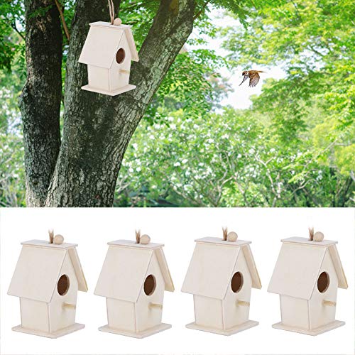 Wooden Bird House, 4Pcs Mini Hanging Birdhouse Nesting Box Natural Unfinished Wood Bird Nests for Outdoor Garden Courtyard Decoration