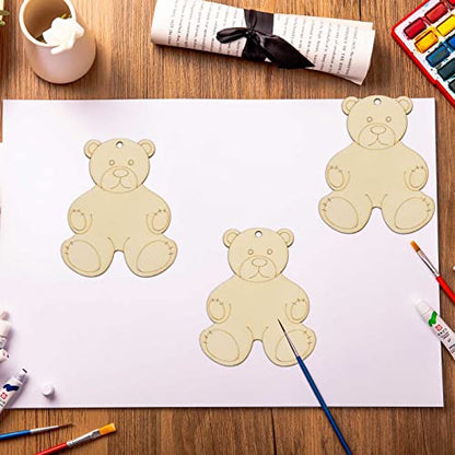 20pcs Bear Wood DIY Crafts Cutouts Wooden Bear Shaped Hanging Ornaments with Hole Hemp Ropes Gift Tags for DIY Projects Birthday Christmas Party