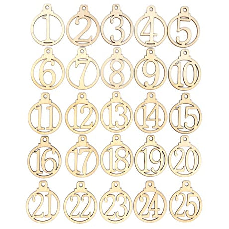 yueton 50PCS 1-25 Wooden Numbers Ornaments, Unfinished Number Wood Pieces Wood Slices Wood Chips, Wooden Gift Tags, for Birthday, Wedding, Halloween, yueton