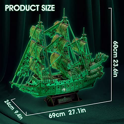 3D Puzzles for Adults Glow in The Dark The Flying Dutchman Luminous Haunted Pirate Ship Arts for Adults Model Kits Ghost Ship Gifts for Men Women, CubicFun