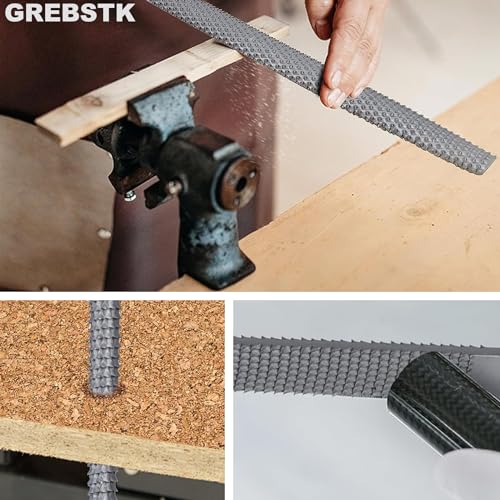 GREBSTK 8" Wood Rasp File Set with Rubber Grip Wood Course Cut Rasp 3 PCS Set, Round, Half-Round, Flat File Rasp GREBSTK