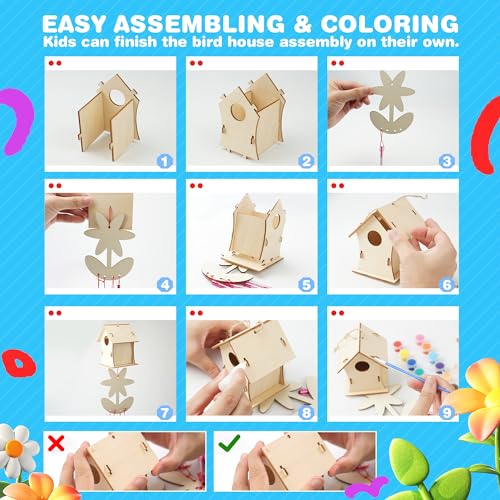 BelloChiddo 2 Pack DIY Birdhouse Kit with Wind Chime - Creative Wooden Craft for Kids to Build and Paint BELLOCHIDDO