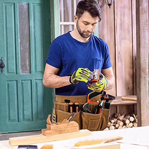 Waist Tool Belts with 13 Pockets,Waxed Canvas Tool Apron,Nail Apron,Woodworking Pouch for Men and Women,Adjustable Length from 28 to 45 Inches LEFOR·Z
