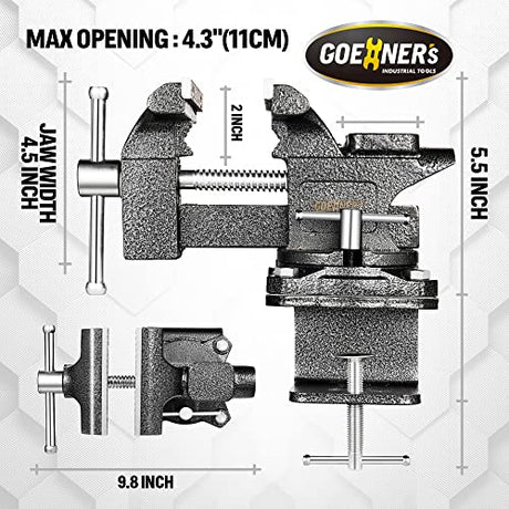 [Upgraded] Multi-Purpose Bench Vise 4-1/2", Table Vice For Workbench, Universal Clamping Vise With Heavy Duty Cast Iron, Multi-Jaw, Swivel Base, Easy GOEHNER's
