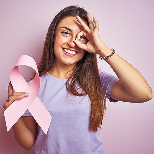 WATINC Breast Cancer Awareness Bracelets Gifts for Women, Breast Survivor Care Present Bracelet with Wish Card, Red Natural Beads Motivational WATINC