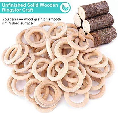 100 PCS 5 Sizes Natural Wood Rings, Unfinished Smooth Wooden Ring, Wood Circles forCraft, Ring Pendant and Connectors Jewelry Making (100pcs-5 Sizes)