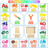 Wooden Play Food Sets for Kids Kitchen Cutting Fruits Vegetables and Meat Pretend Play Toddler Toys Food Montessori Toys Gift for Boys and Girls GOPLACS