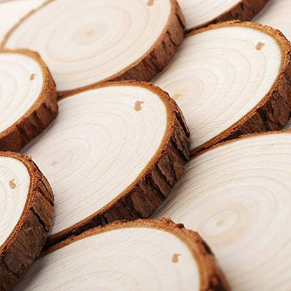 Fuyit Natural Wood Slices, 30 Pcs 3.1-3.5 Inch Unfinished Predrilled Wooden Circles Tree Slice with Hole for DIY Arts Craft Christmas Ornaments