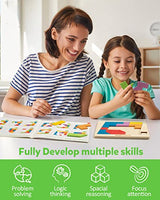 Coogam Wooden Puzzle Blocks Geometric Tangram Brain Teasers Jigsaw 3D Logic IQ Game Colorful Shape Pattern Montessori STEM Educational Toys Gift 60 Coogam