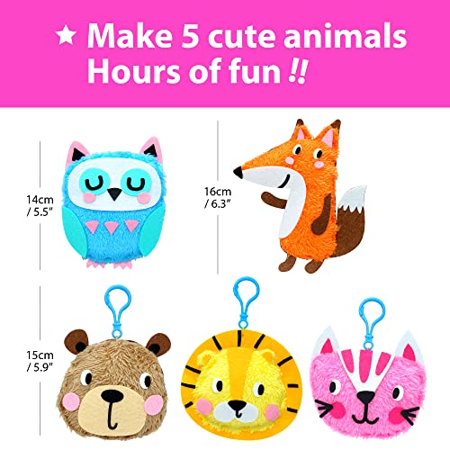 KRAFUN My First Sewing Animal for Kids, Beginner Art & Craft, 5 Easy Activities Stuffed Animal Dolls, Keyring Charms, Instructions & Felt Materials - WoodArtSupply