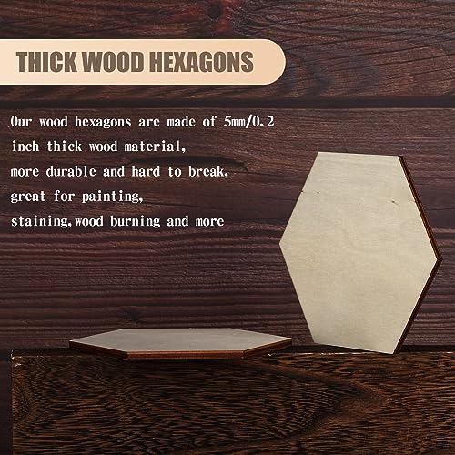 24 Pcs Unfinished Hexagon Wood Cutouts 1/5" Thick Blank Wood Hexagon Pieces Wooden Hexagon Shape Tile Slabs Wood Slice Cutout for DIY Crafts Coaster