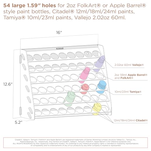 Plydolex Paint Rack Organizer with 54 Holes Suitable for Tamiya Paints - Wall-mounted Wooden Craft Paint Storage Rack - Craft Paint Holder Rack - WoodArtSupply