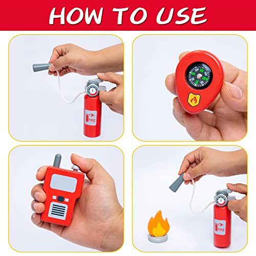 umu Firefighter Costume for Kids, 14 PCS Pretend Toy Wooden Fireman Role Play Firefighter Accessories with Fire Extinguisher and Hydrant, Fireman umu