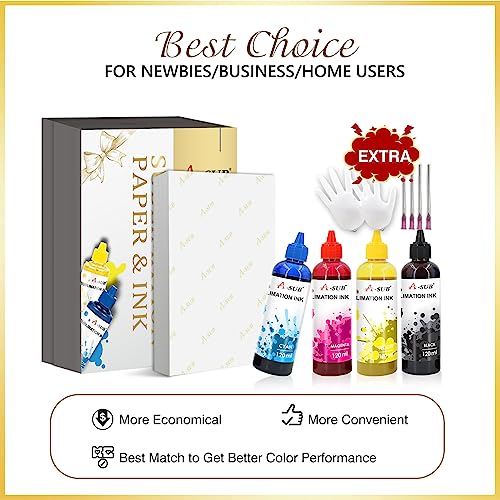 A-SUB Sublimation Starter Kit with Sublimation Paper and Sublimation Ink, 120g Sublimation Paper 8.5X11 Inch and 480ML CMYK Sublimation Ink Bundle A-SUB