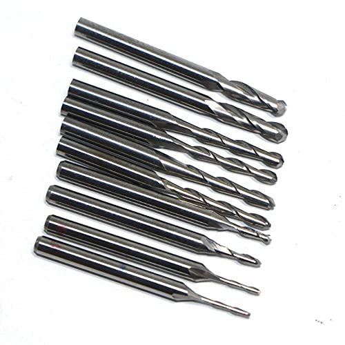 Carbide End Mill Set, Ball Nose Twist End Mill Carbide Burrs Set Shank Diameter 1mm 1.5mm 2.0mm 2.5mm 3.175mm for CNC Engraving, Milling, Roughing, tooloflife