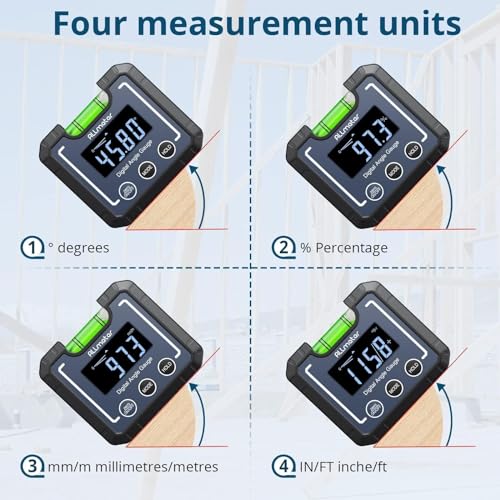 ALLmeter 0-360°(4 * 90°) Digital Angle Finder Level Magnetic Electronic Gauge Inclinometer Protractor Tool with Bubble Level and Magnetic Base LCD ALLmeter