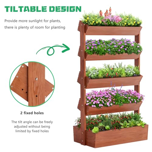 DoCred Vertical Wooden Raised Garden Bed, 5 Tier Garden Planters Freestanding Wood Plant Stand Flower Rack Wooden Planter Box for Plants Herbs DoCred