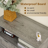 WEENFON Floor Storage Cabinet with 2 Adjustable Drawers & 2 Barn Doors, Standing Cupboard with 2 Shelf, for Living Room, Home Office, Kitchen, Grey WEENFON