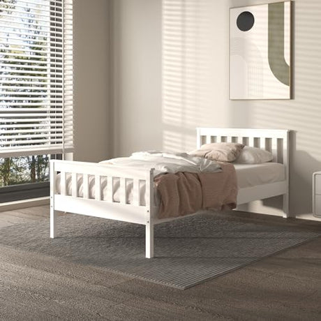 Urban Home Furniture Classic Shaker Style Farmhouse Rustic Solid Pine Platform Bed, Solid Wood Foundation with Wood Slat Support, No Box Spring Urban Home Furniture