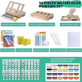 54 Pieces Watercolor Paint Set with Portable Wood Easel, Complete Starter Painting Art Supplies with Watercolor Paints, Canvases, Sketch Pads, AOTEMOON
