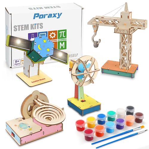 4 in 1 STEM Kits, STEM Projects for Kids Ages 8-12, Assembly 3D Wooden Puzzles, Building Toys, DIY Educational Science Craft Model Kit, Gift for Boys