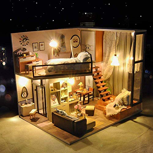 UniHobby DIY Dollhouse Kit with Dust Proof Cover 1:24 Scale Wooden Toy Gift UniHobby