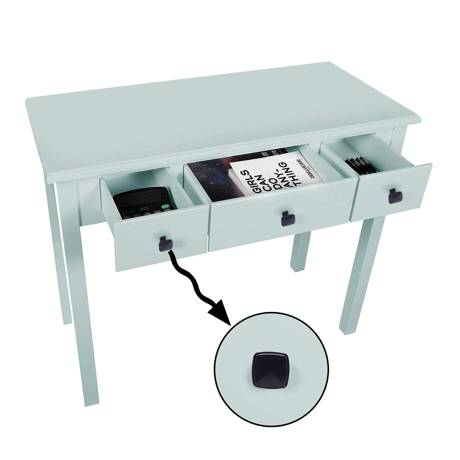 STHOUYN Home Office Small Writing Desk with Drawers Bedroom, Study Table for Adults/Student, Vanity Makeup Dressing Table Save Space Gifts Green STHOUYN