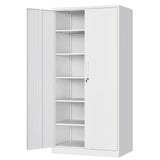 AFAIF Metal Storage Cabinet with Lock,71" White Garage Cabinet with 2 Doors and 5 Adjustable Shelves, Steel Locking Cabinets Tall Tool Storage AFAIF