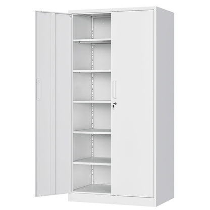 AFAIF Metal Storage Cabinet with Lock,71" White Garage Cabinet with 2 Doors and 5 Adjustable Shelves, Steel Locking Cabinets Tall Tool Storage