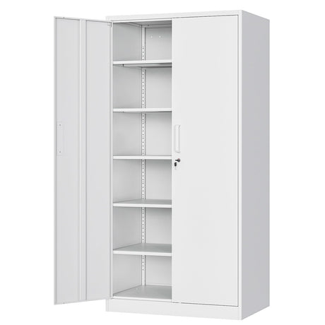 AFAIF Metal Storage Cabinet with Lock,71" White Garage Cabinet with 2 Doors and 5 Adjustable Shelves, Steel Locking Cabinets Tall Tool Storage AFAIF