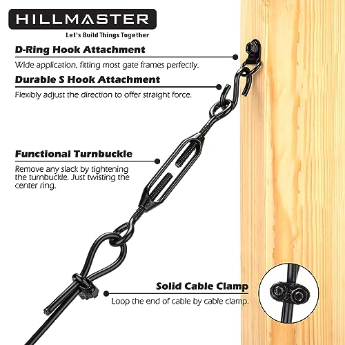 HILLMASTER Durable Anti-Sag Gate Kits for Wooden Fence, Gate Support Cable Kit in Zinc, Anti-Sagging Fence Gate Kit Steel, Wood Door Repair Kit for HILLMASTER