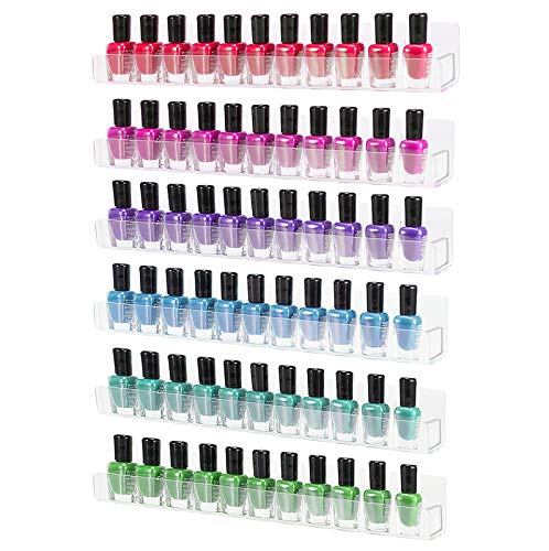Umirokin 6 Packs 15Inch Acrylic Nail Polish Rack Wall Mounted Shelf Holds up 54 to 96 Bottles Clear Nail Polish Holder Display for Wall Perfume