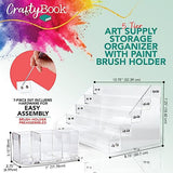 CraftyBook 5-Tiered Art Supply Storage Organizer with Paint Brush Holder - Clear Acrylic Tabletop Gel Polish Paint Storage Step Shelf - Acrylic Nail CraftyBook
