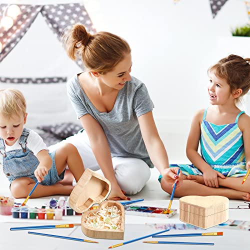 Unfinished Unpainted Wooden Box Treasure Chest with Art Brushes Wood Heart Shaped Natural Pine Box Wooden Heart Box with Hinged Lid for DIY Art Craft Taiyin